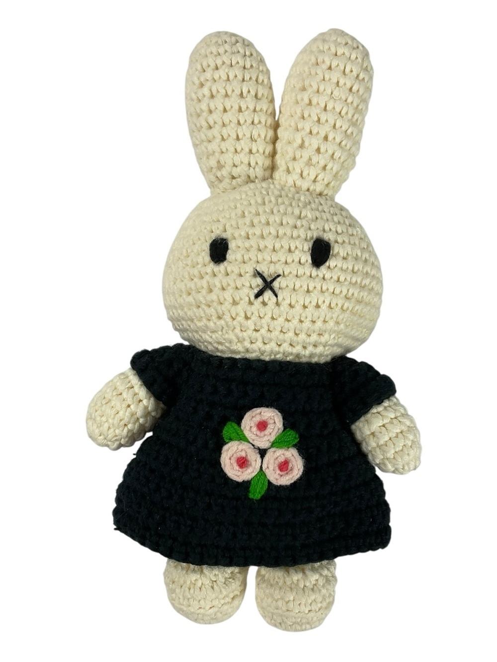 Just Dutch Miffy Nijntje Organic Cotton Crochet Bunny Doll Black Floral Dress